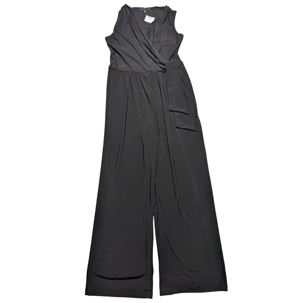 Tahari Womens Black Sleeveless Wrap Front Wide Leg Side Tie Jumpsuit Small NEW